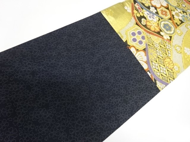  未使用品　変わり青海波に花模様織り出し　振袖用袋帯
